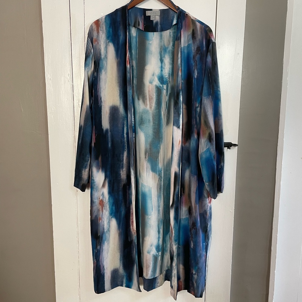 COS 100% Silk Abstract Patterned Open Front Cardigan Kimono Duster US 10 EU 40